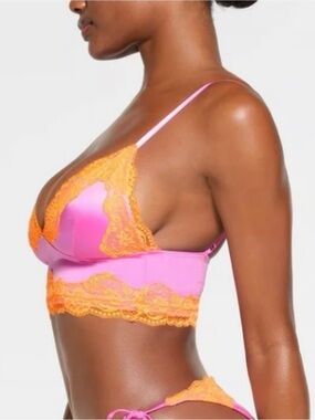 Xhilaration Pink Bralette with Orange Lace Trim